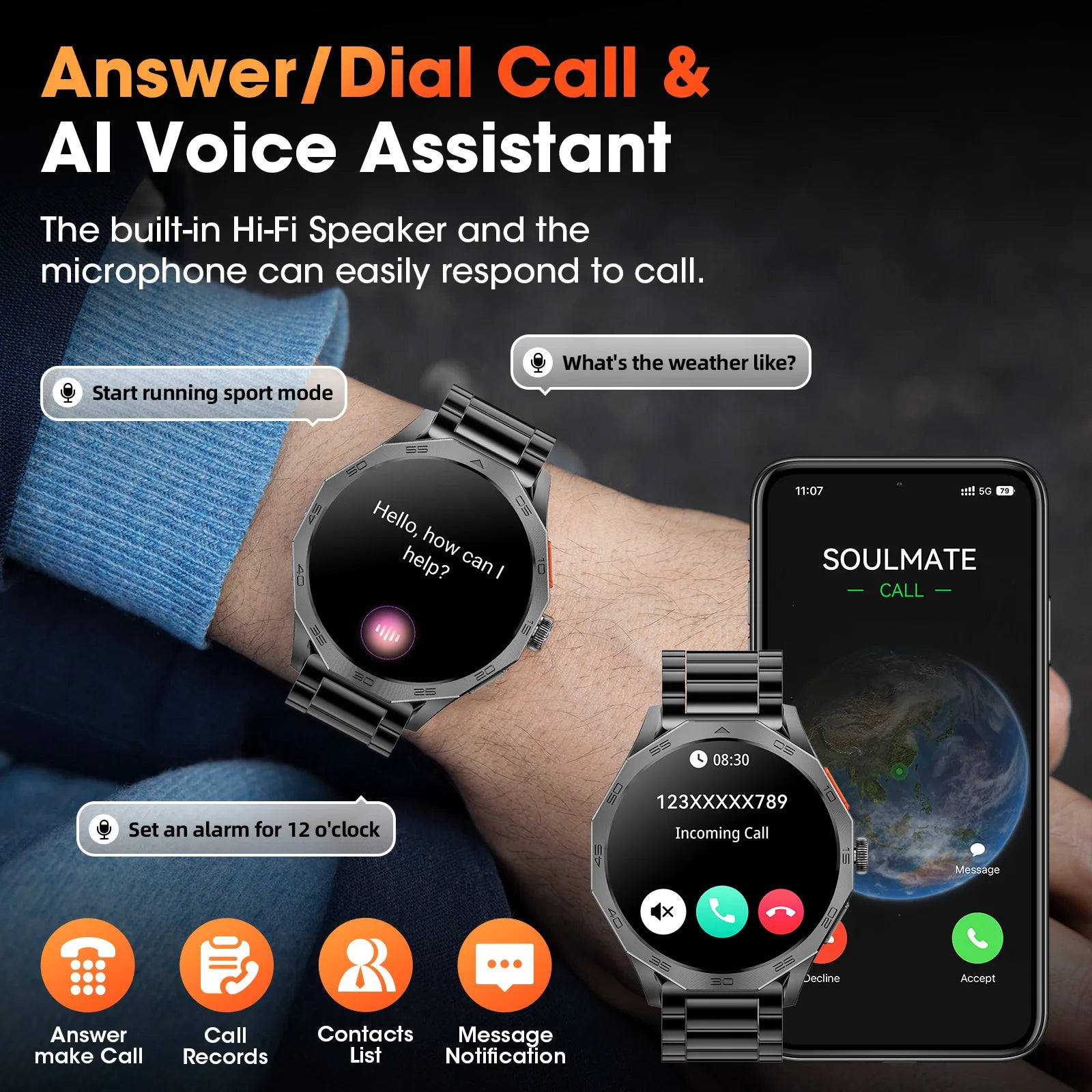 Relógio Smartwatch masculino Karchilor, tela de alta definição 1.85, chamada Bluetooth IP68 relógio esportivo fitness à prova d'água, fitness esportivo