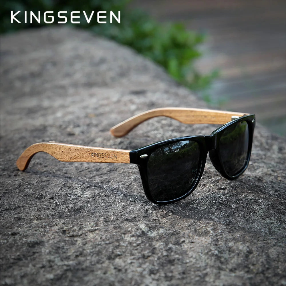 Óculos Kingseven Madeira polarizadal proteção uv400  caixa de madeira