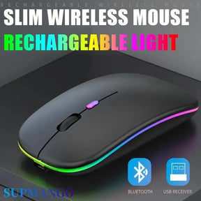 Mouse ergonômico sem fio RGB LED Backlit Gaming, Ratos recarregáveis do computador, PC portátil