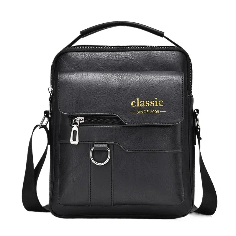 Bolsa crossbody masculina, bolsa de ombro com zíper, bolsa de mão de grande capacidade de couro artificial para homens, bolsa mensageiro