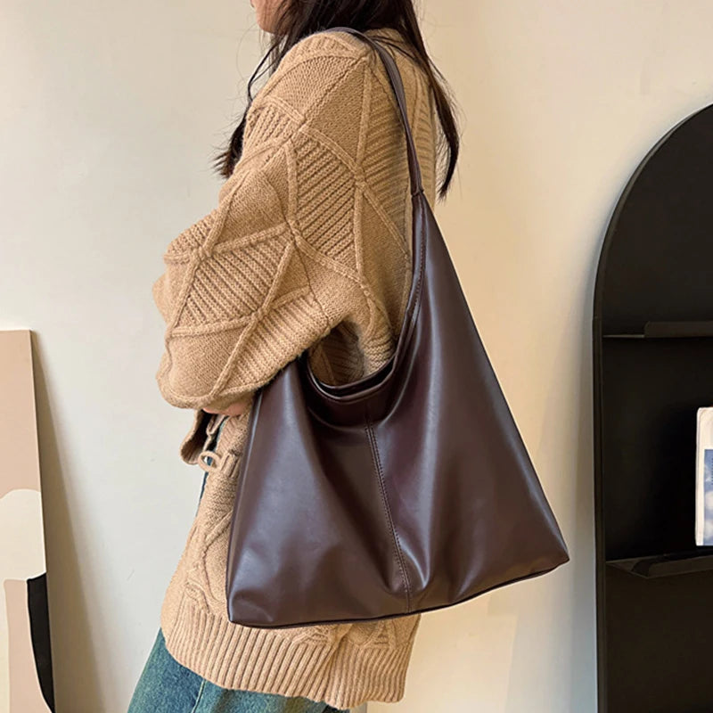 Bolsa de ombro feminina retro simples grande