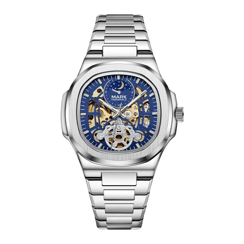 Relógio Tourbillon esqueleto luxo automático  quadrado à prova d'água