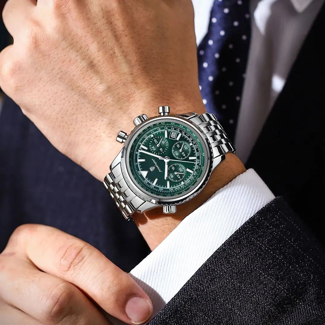 Poedagar relógio militar de luxo masculino, à prova d'água, luminoso, data, cronógrafo, relógio masculino, negócios, aço inoxidável, relógios de quartzo