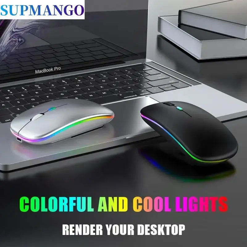 Mouse ergonômico sem fio RGB LED Backlit Gaming, Ratos recarregáveis do computador, PC portátil