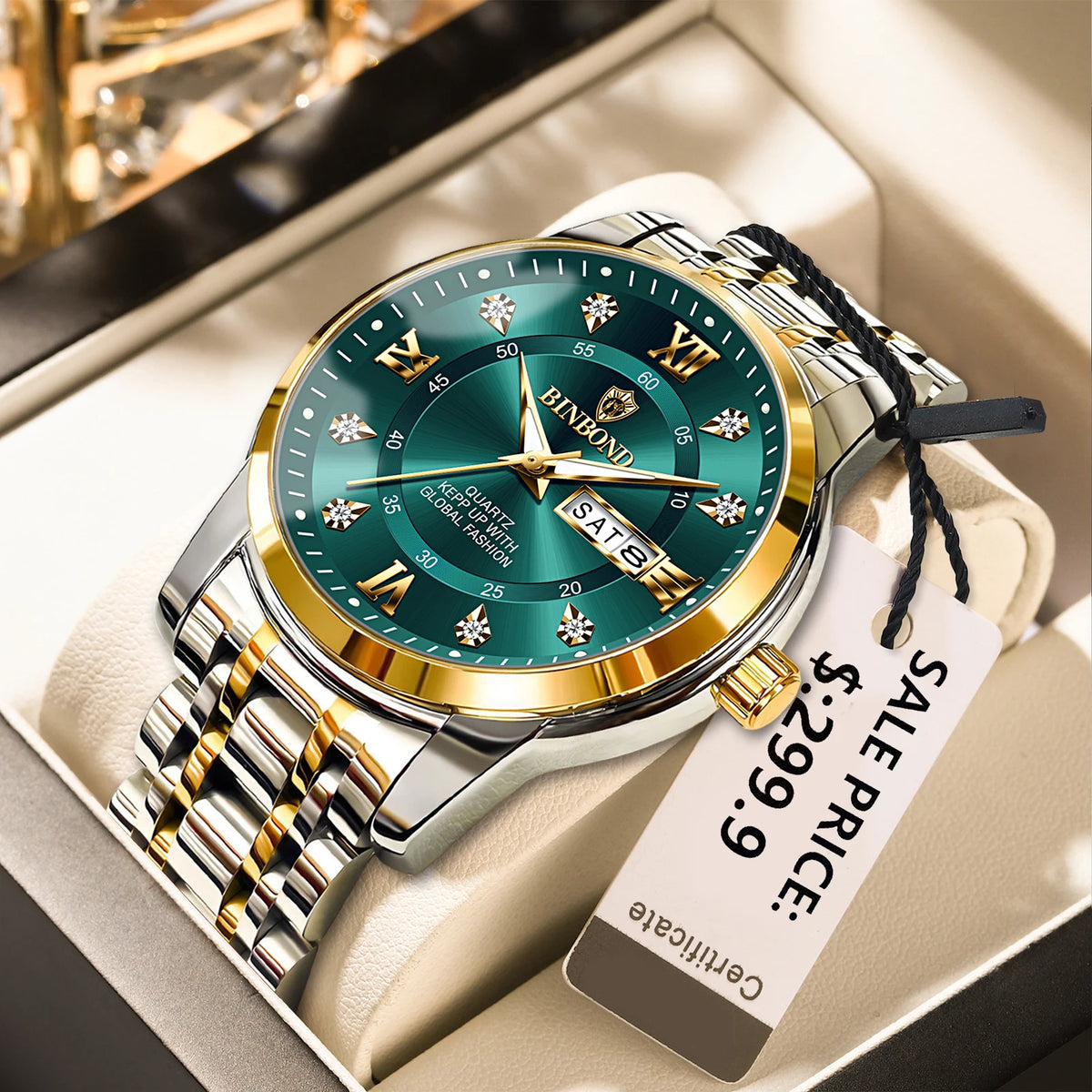 Relógio BINBOND Luxury Quartz Wristwatch