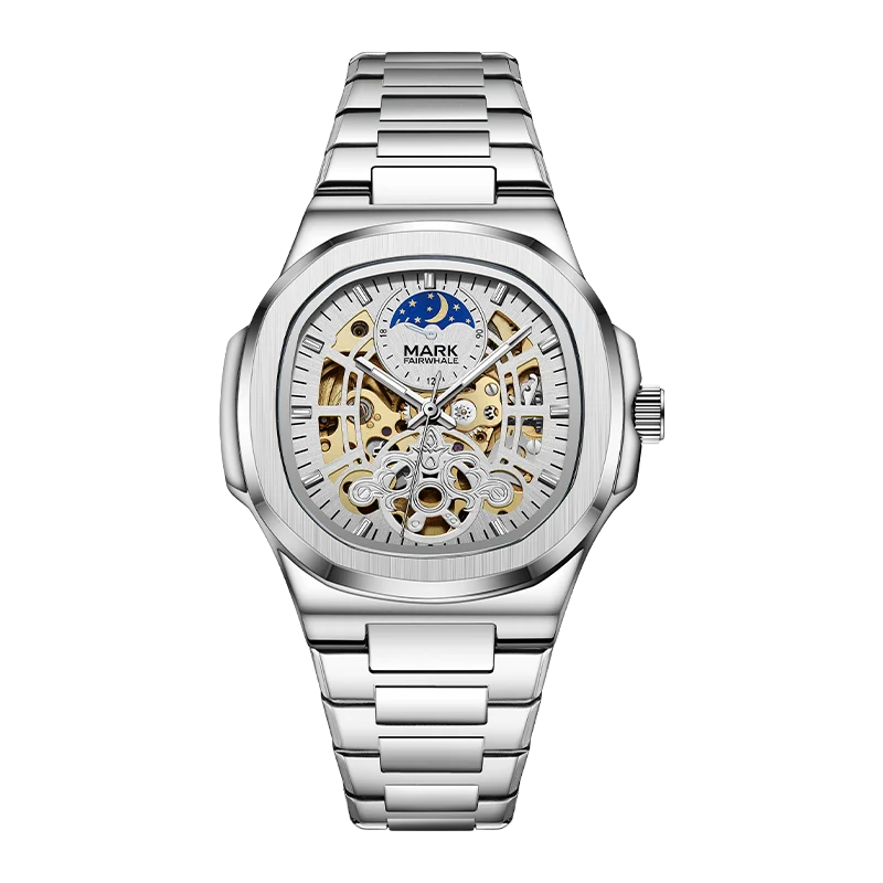 Relógio Tourbillon esqueleto luxo automático  quadrado à prova d'água