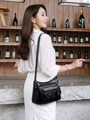 Bolsa feminina multicamadas de couro crossbody