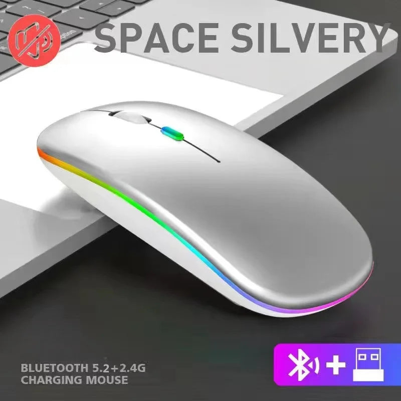 Mouse ergonômico sem fio RGB LED Backlit Gaming, Ratos recarregáveis do computador, PC portátil
