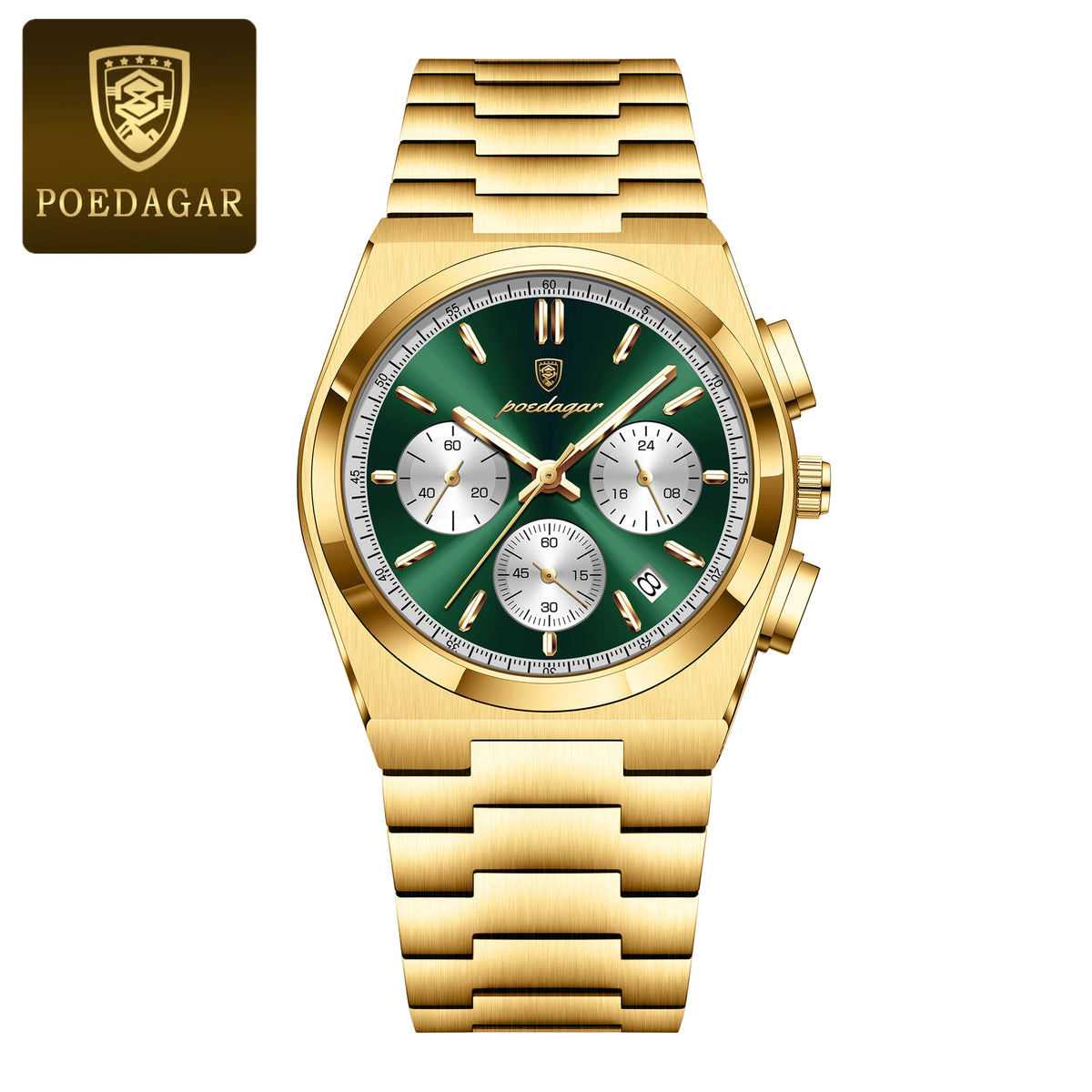 Relógio Poedagar luxo quartzo esporte militar  à prova d'água luminoso aço inoxidável