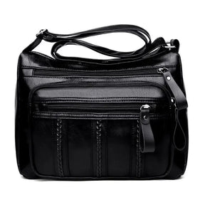 Bolsa feminina multicamadas de couro crossbody