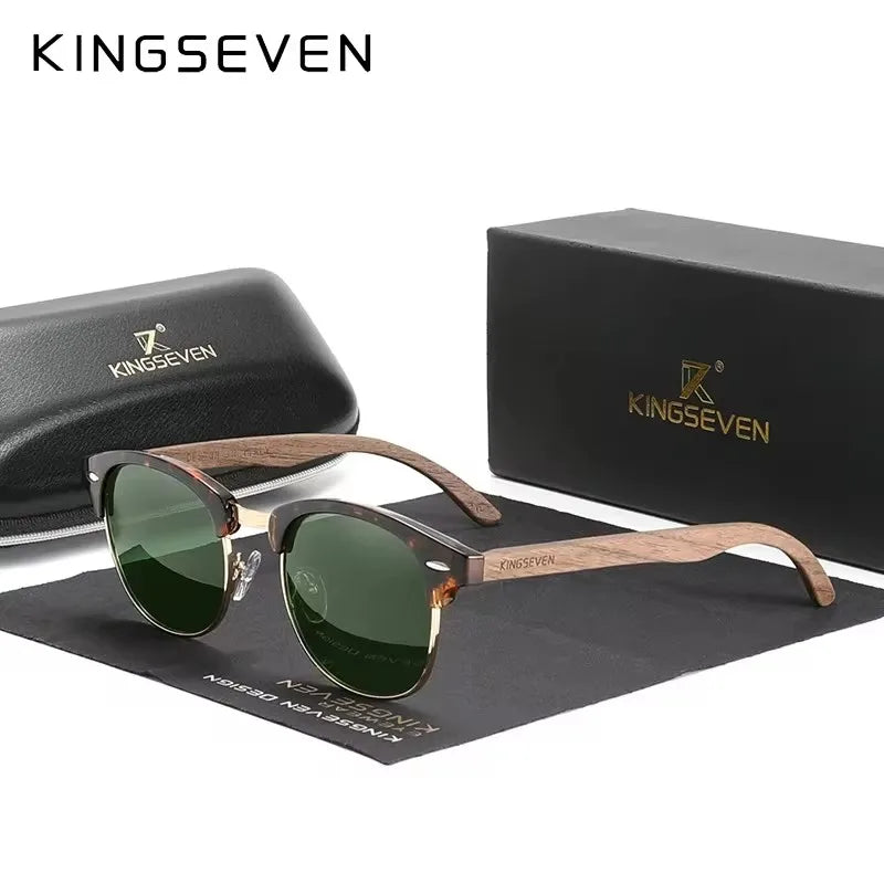 Óculos KINGSEVEN Madeira  Polarizado Semi-Rimless Glasses UV400