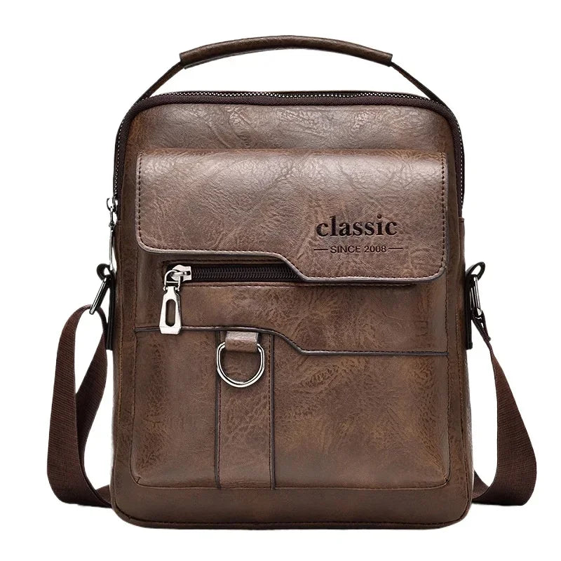 Bolsa crossbody masculina, bolsa de ombro com zíper, bolsa de mão de grande capacidade de couro artificial para homens, bolsa mensageiro