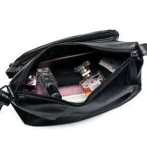 Bolsa feminina multicamadas de couro crossbody
