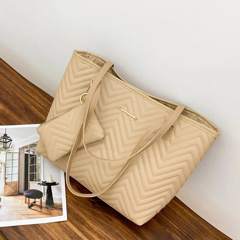 Bolsa feminina moda grande capacidade sacola ondulada grão diário viagem bolsa de duas peças