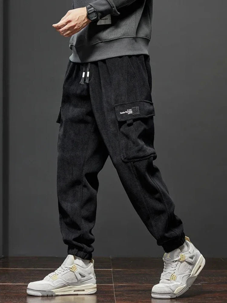 Calça Jogger casual de cintura elástica masculina, harém, correndo, longa, elástica, novo estilo, primavera, outono, com cordão reto