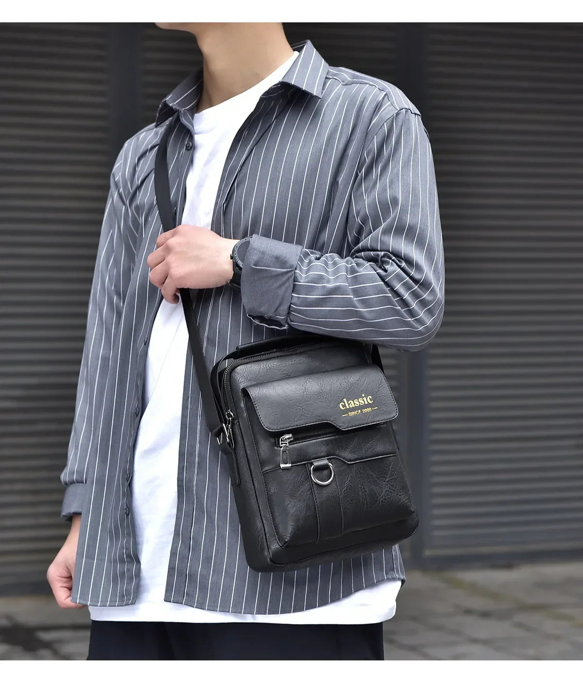 Bolsa crossbody masculina, bolsa de ombro com zíper, bolsa de mão de grande capacidade de couro artificial para homens, bolsa mensageiro