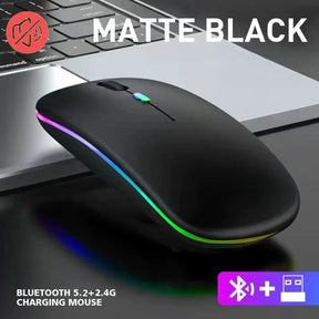 Mouse ergonômico sem fio RGB LED Backlit Gaming, Ratos recarregáveis do computador, PC portátil