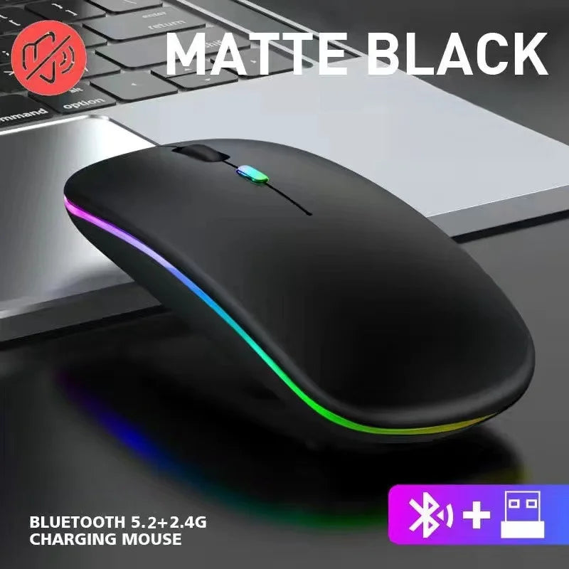Mouse ergonômico sem fio RGB LED Backlit Gaming, Ratos recarregáveis do computador, PC portátil