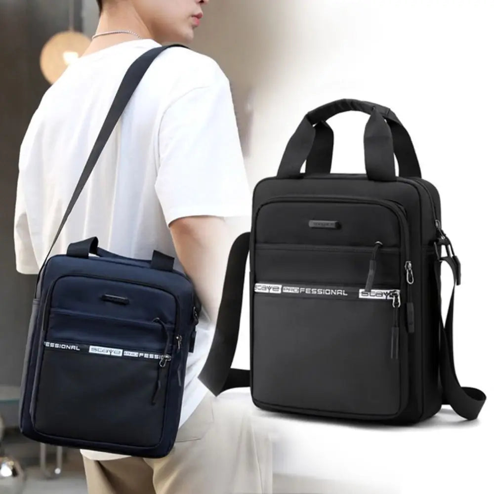 Bolsa de ombro de negócios masculina, grande capacidade, pano Oxford, impermeável, multifuncional, casual, monocromática, alta qualidade, moda