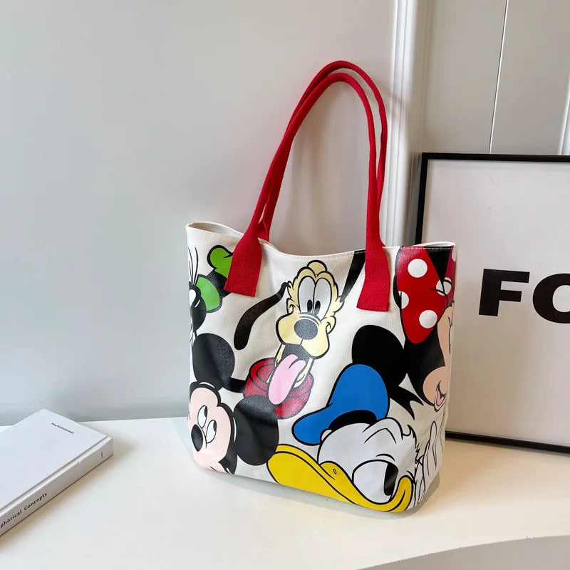 Bolsa de Ombro Disney-Mickey para mulheres, sacola versátil, bolsa de classe estudantil, grande capacidade, casual, desenhos animados, na moda