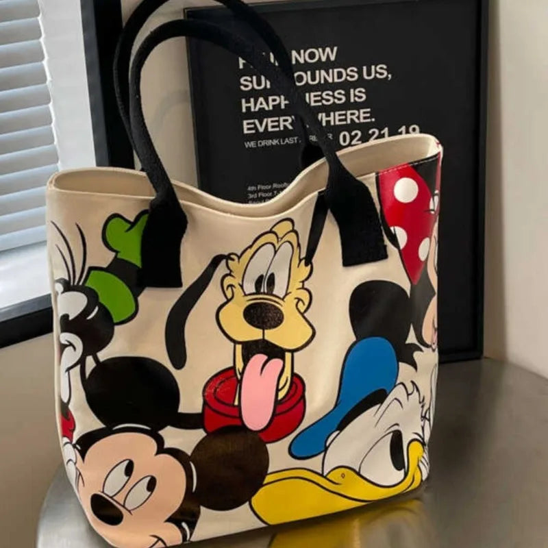 Bolsa de Ombro Disney-Mickey para mulheres, sacola versátil, bolsa de classe estudantil, grande capacidade, casual, desenhos animados, na moda