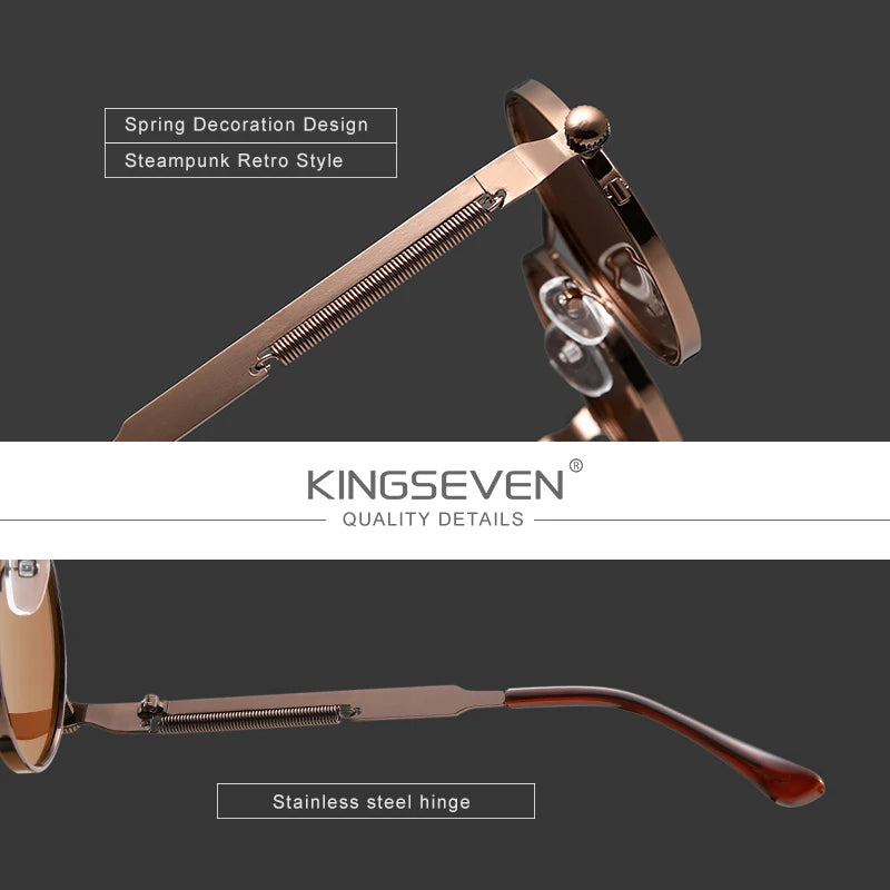 Óculos Kingseven  gótico de alta qualidade polarizados homens mulheres marca designer vintage redondo armação de metal