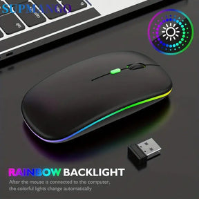 Mouse ergonômico sem fio RGB LED Backlit Gaming, Ratos recarregáveis do computador, PC portátil
