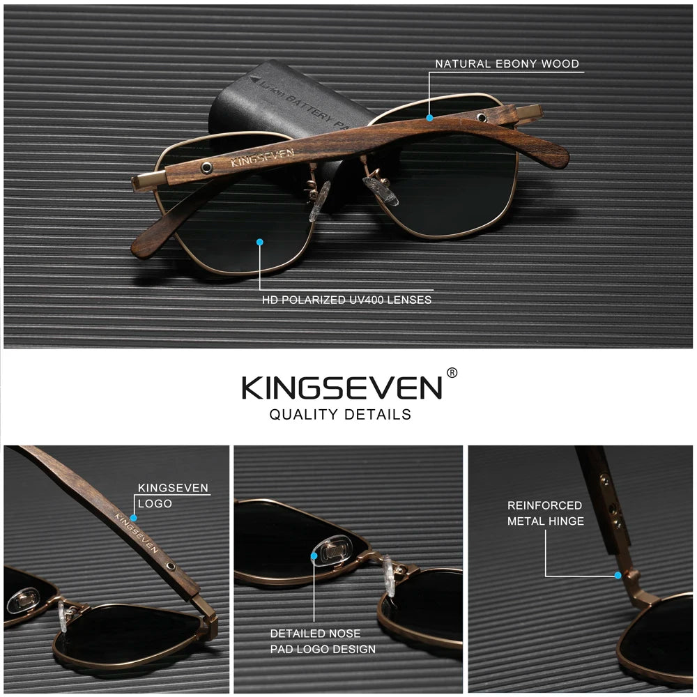 Óculos KINGSEVEN Polarizado, lentes ópticas de madeira Proteção UV400