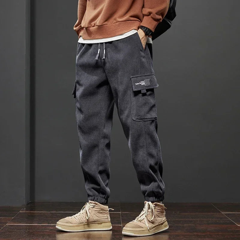 Calça Jogger casual de cintura elástica masculina, harém, correndo, longa, elástica, novo estilo, primavera, outono, com cordão reto