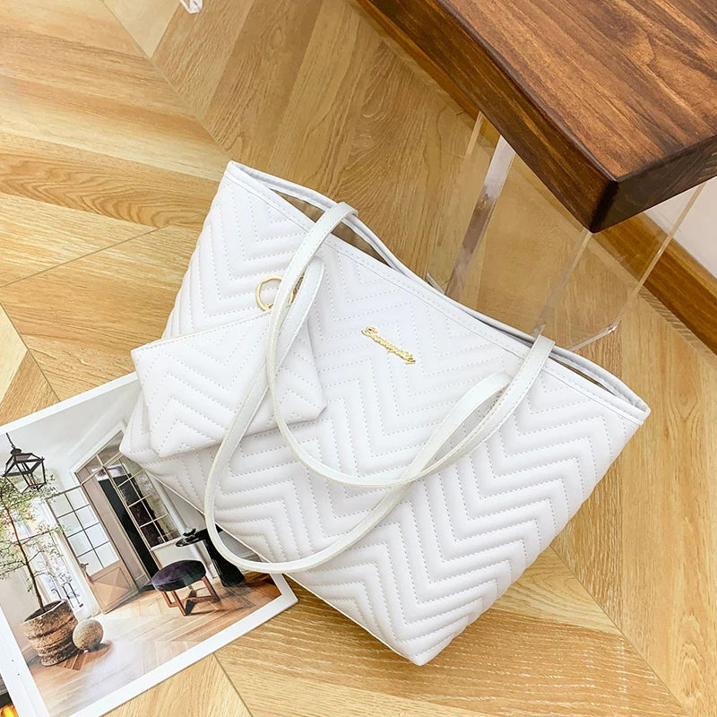 Bolsa feminina moda grande capacidade sacola ondulada grão diário viagem bolsa de duas peças