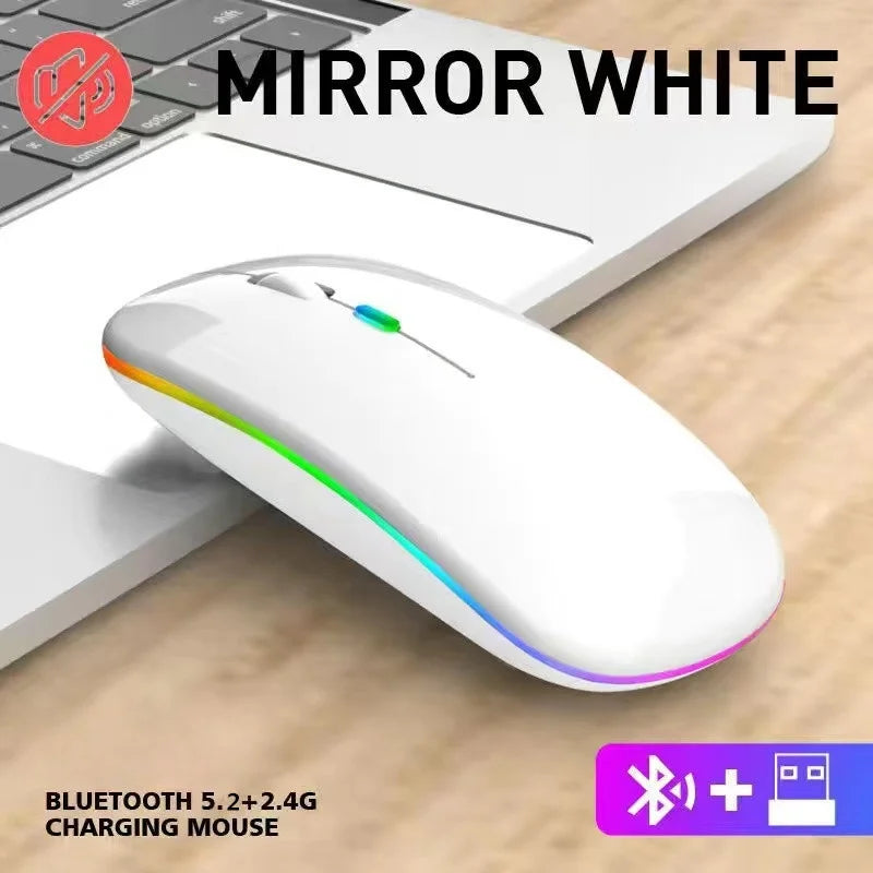 Mouse ergonômico sem fio RGB LED Backlit Gaming, Ratos recarregáveis do computador, PC portátil