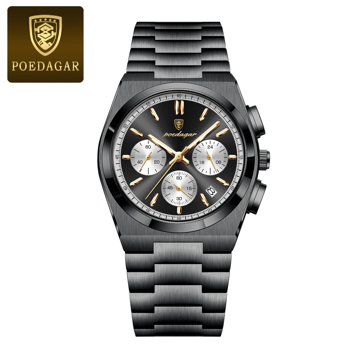 Relógio Poedagar luxo quartzo esporte militar  à prova d'água luminoso aço inoxidável
