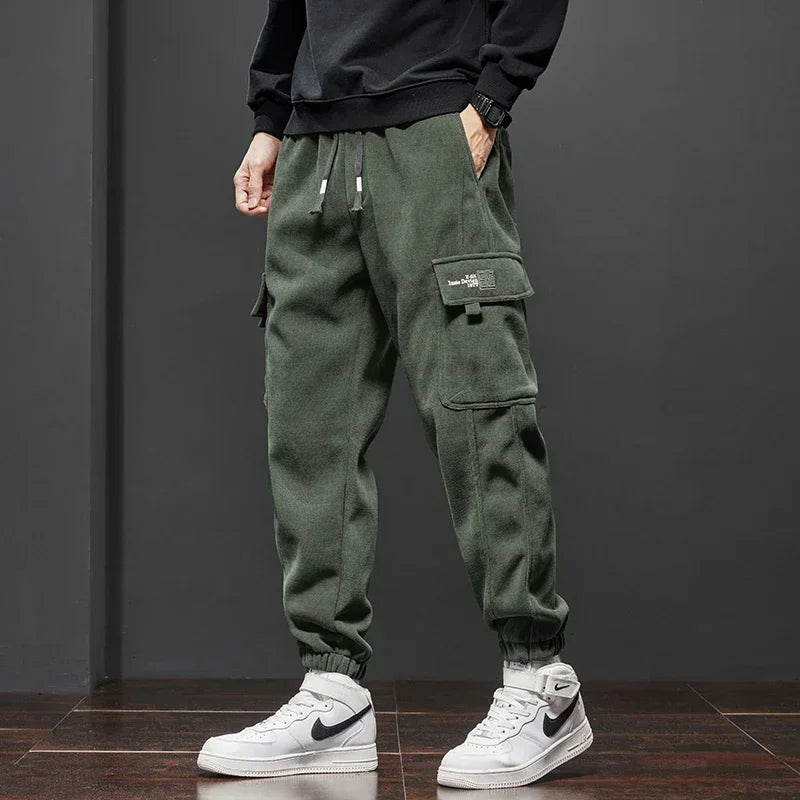 Calça Jogger casual de cintura elástica masculina, harém, correndo, longa, elástica, novo estilo, primavera, outono, com cordão reto
