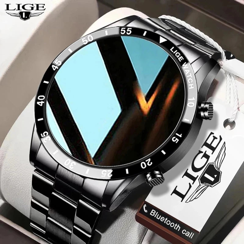 Relógio LIGE Luxury Full Circle Touch Screen Men Smart Watch Bluetooth Call Steel Band Waterproof Sports Fitness Watch For Android IOS