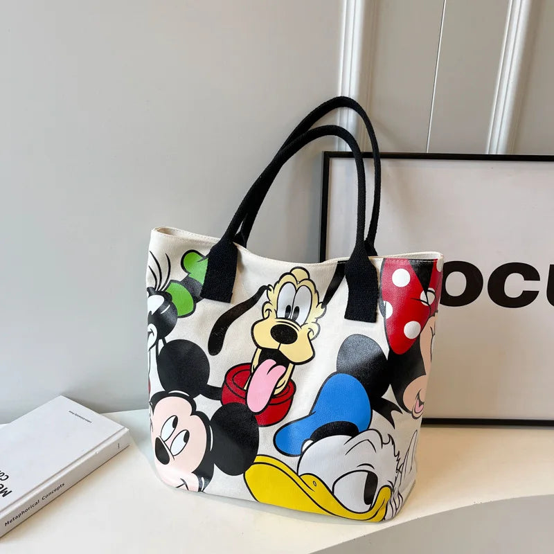 Bolsa de Ombro Disney-Mickey para mulheres, sacola versátil, bolsa de classe estudantil, grande capacidade, casual, desenhos animados, na moda