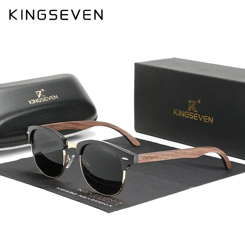 Óculos KINGSEVEN Madeira  Polarizado Semi-Rimless Glasses UV400