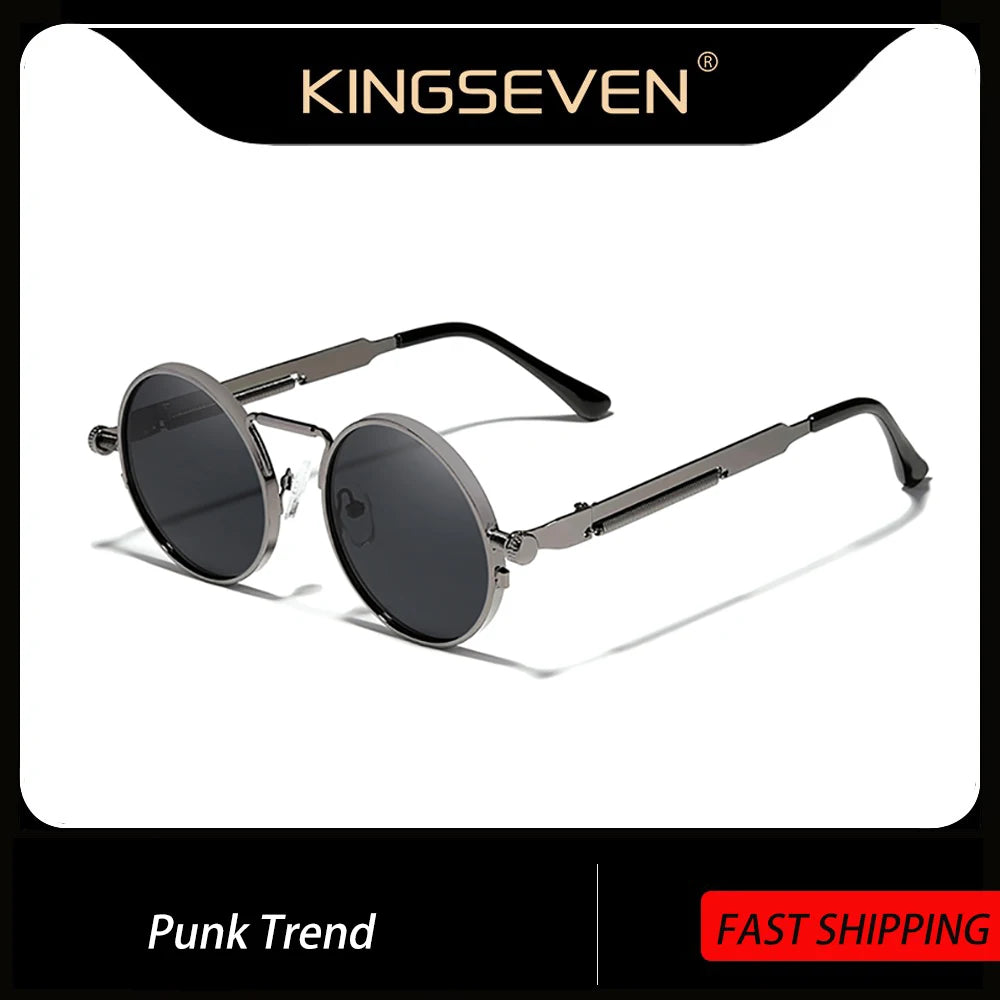 Óculos Kingseven  gótico de alta qualidade polarizados homens mulheres marca designer vintage redondo armação de metal