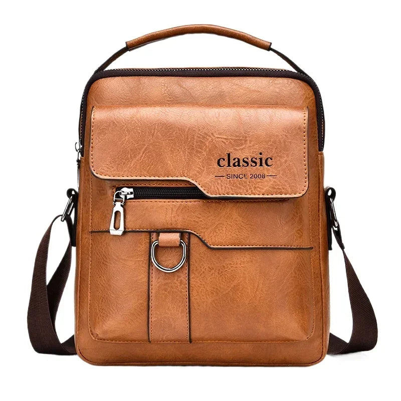 Bolsa crossbody masculina, bolsa de ombro com zíper, bolsa de mão de grande capacidade de couro artificial para homens, bolsa mensageiro