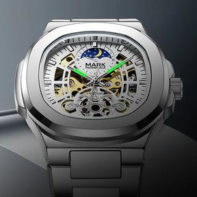 Relógio Tourbillon esqueleto luxo automático  quadrado à prova d'água