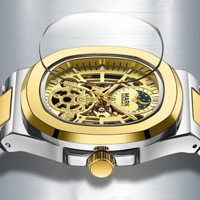 Relógio Tourbillon esqueleto luxo automático  quadrado à prova d'água